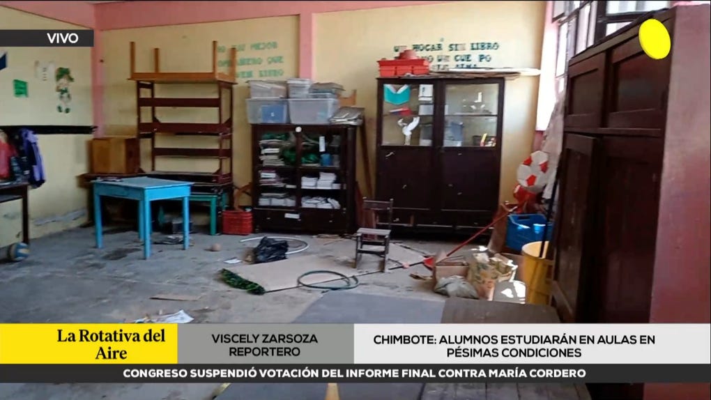 Fotograma de RPP con el aula reportada del colegio 88041 Simón Bolívar, marzo de 2024