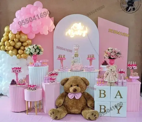 Decoración de osito rosado para Baby Shower en Trujillo