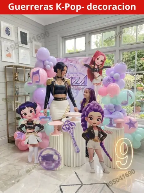 Decoración temática de Las Guerreras K-pop en Trujillo