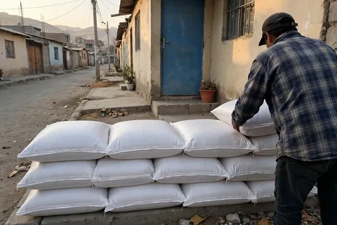 Barrera de costales de arena fina para almacenes y plantas agroindustriales