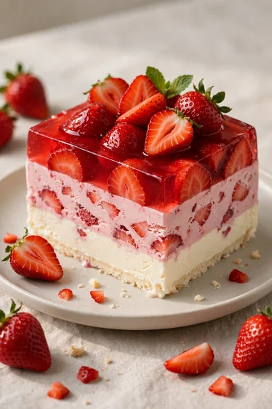 Torta helada con gelatina de fresa